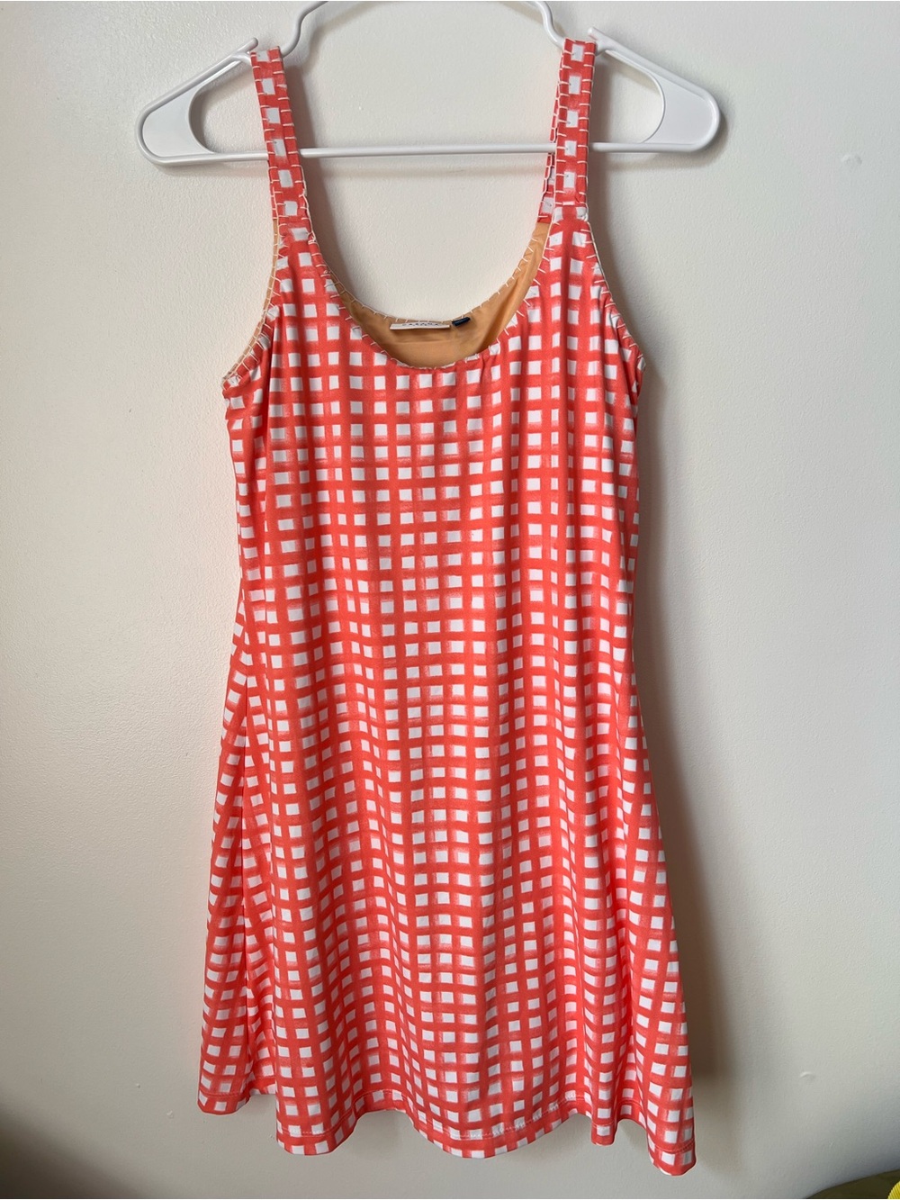 Cabana Life Coral White Gingham Checked Active Dress W/ Shorts SPF 50+ Size S
